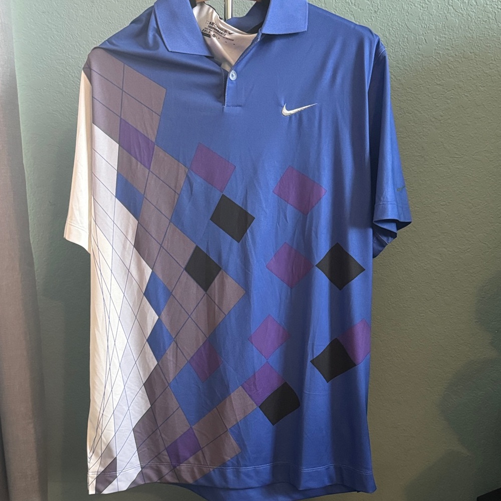 Nike Men's Blue and Purple Geometric Polo